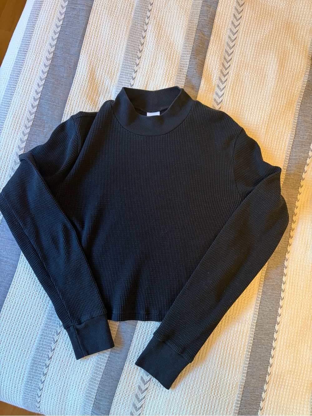 TNA Black Ribbed Mock Neck Cropped Top